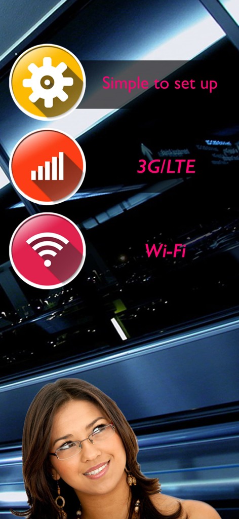 Interfaz de la aplicación Data Cellular Counter mostrando funciones de configuración de rastreo de datos 3G LTE y Wi-Fi
