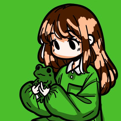 girl with long hair and a oversized shirt. and she is holding a frog