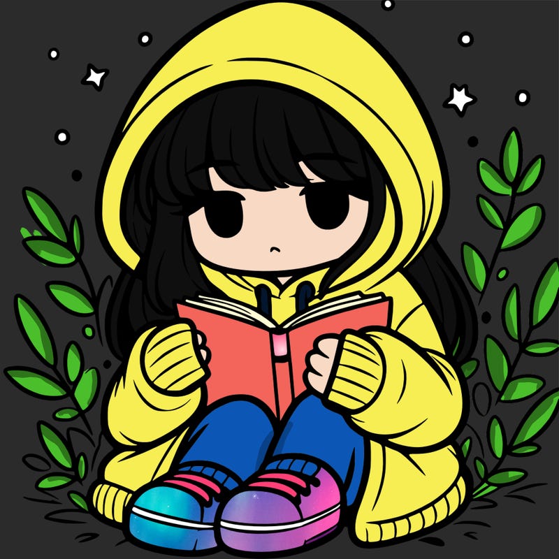 girl in oversized hoodie reading a book