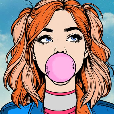 realististic girl blowing bubble -gum