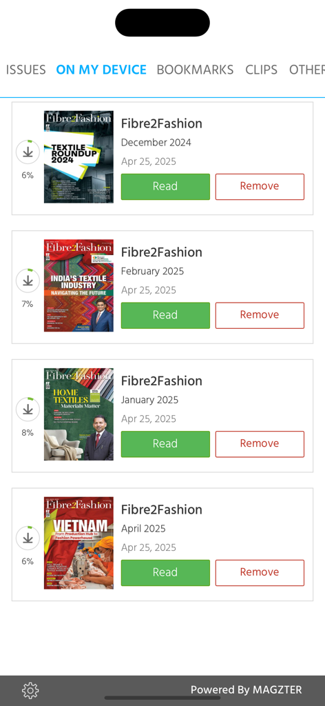 Fibre2Fashion (Magazine) - Library of downloaded textile industry magazines in the Fibre2Fashion app