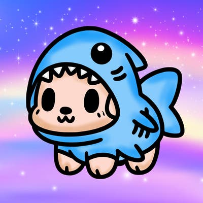 cute dog wearing a shark costume