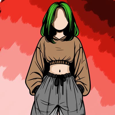 realistic girl faceless with baggy pants and a crop top