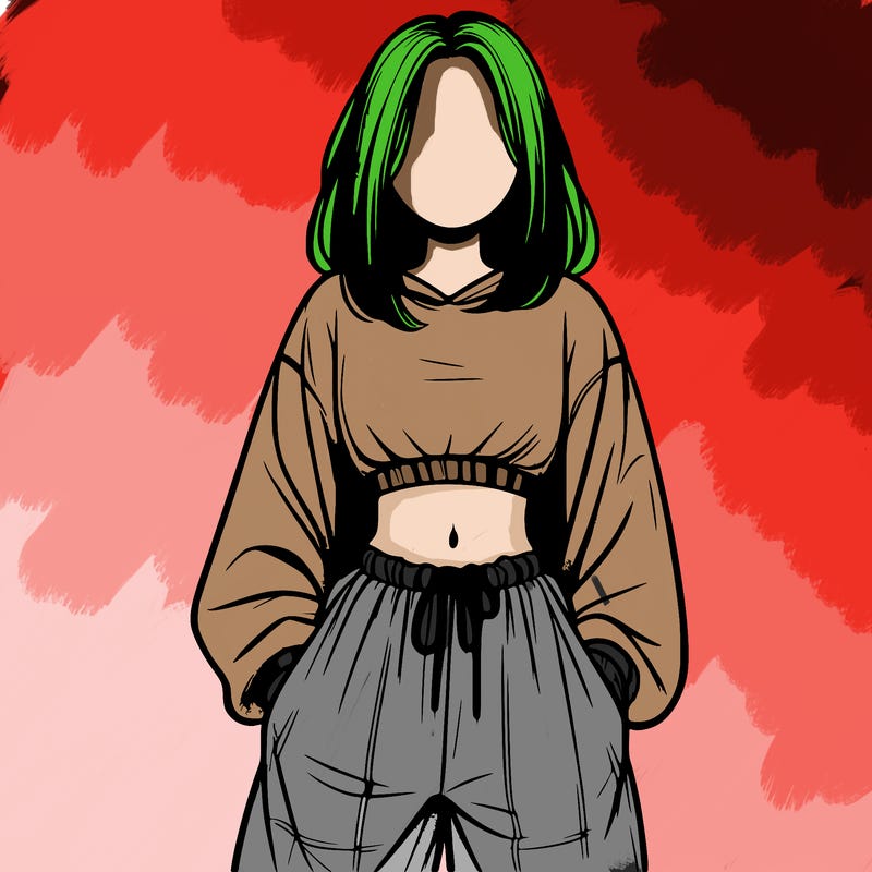 realistic girl faceless with baggy pants and a crop top