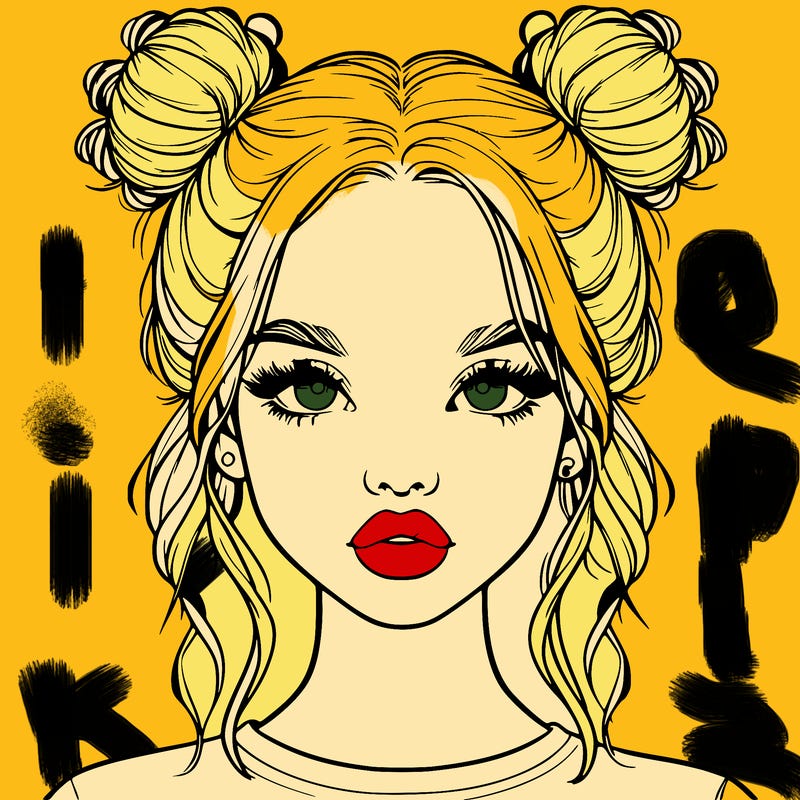 realistic girl with two buns in hair and lips