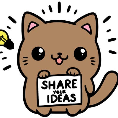 a cute cat saying share your ideas
