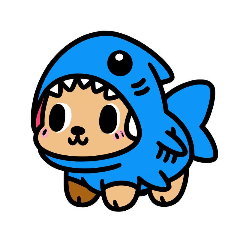 cute dog wearing a shark costume