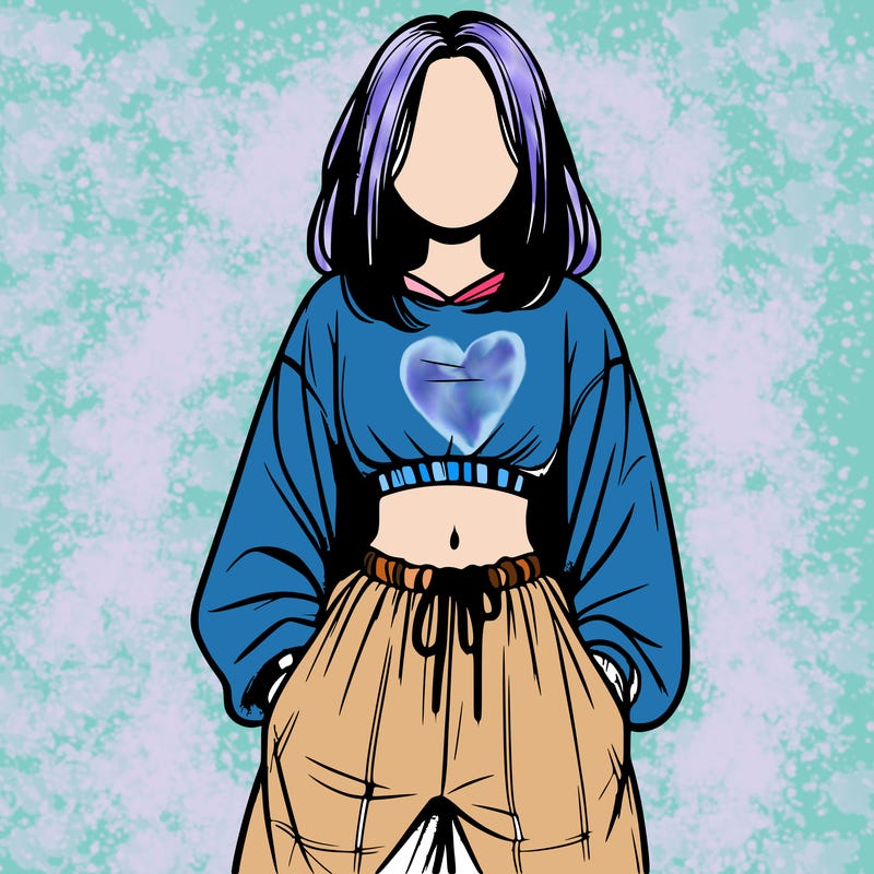 realistic girl faceless with baggy pants and a crop top