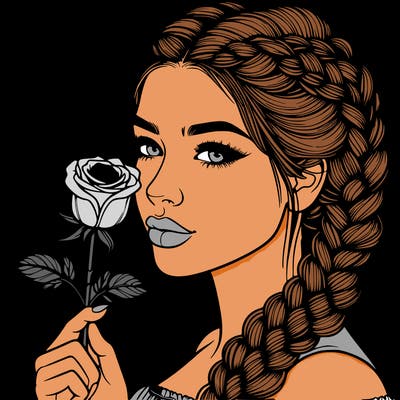 realistic woman with braids holding a single rose