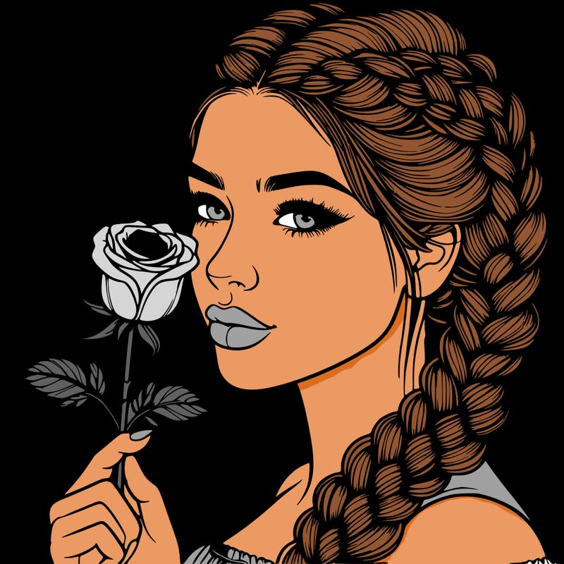 realistic woman with braids holding a single rose