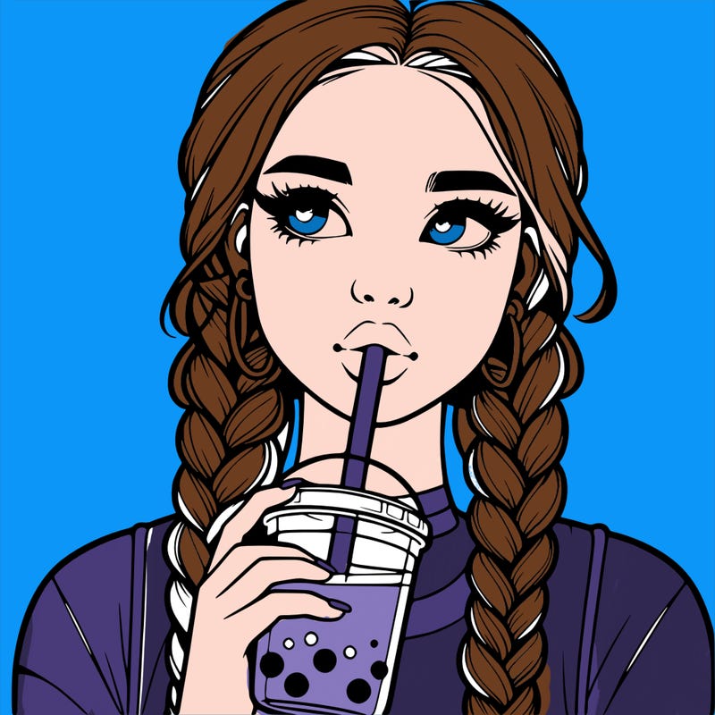 realistic girl with braided hair drinking boba