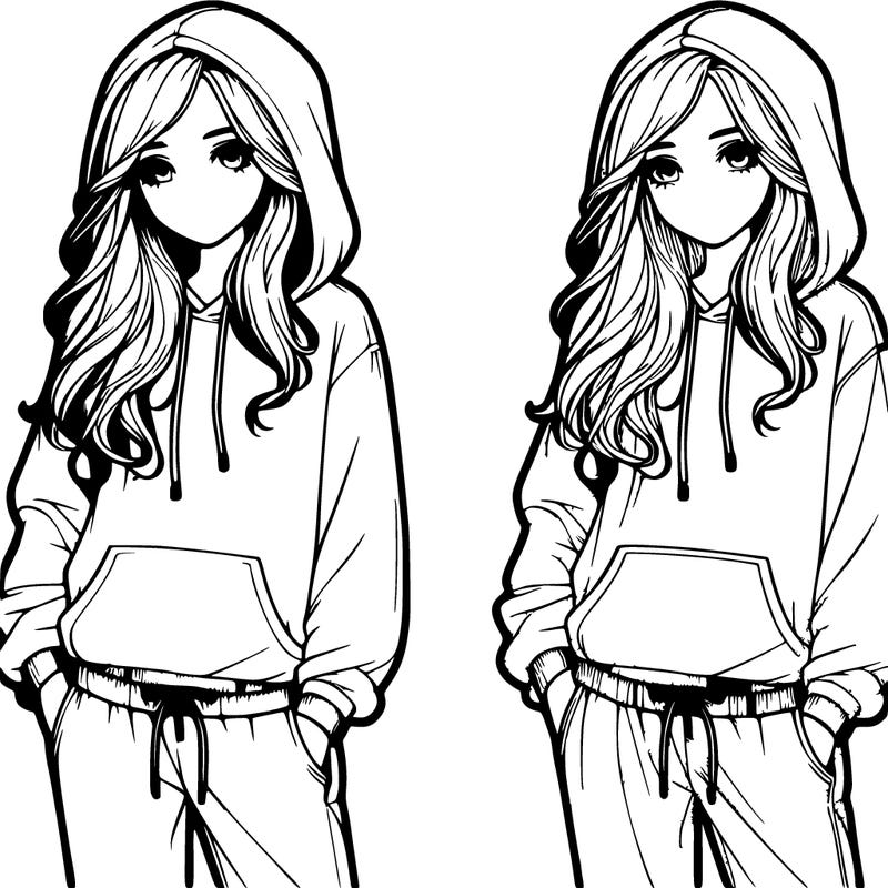 realistic girl wearing sweatpants and a hoodie