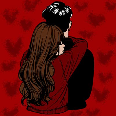 realistic girl hugging boyfriend from back