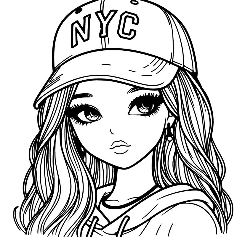 realistic girl wearing and nyc cap