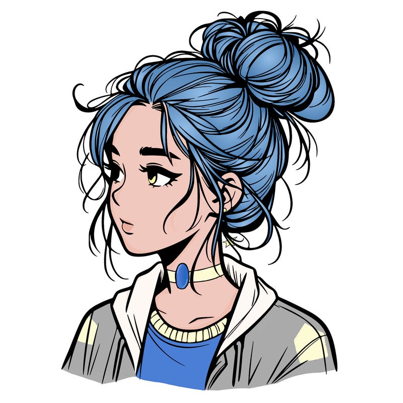 realistic teenage girl with a messy bun