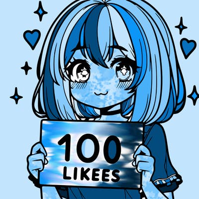 anima girl holding a 100 likes sign in her hand