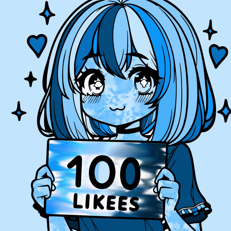 anima girl holding a 100 likes sign in her hand