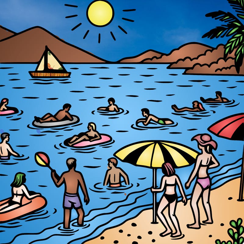 people on the beach swimming