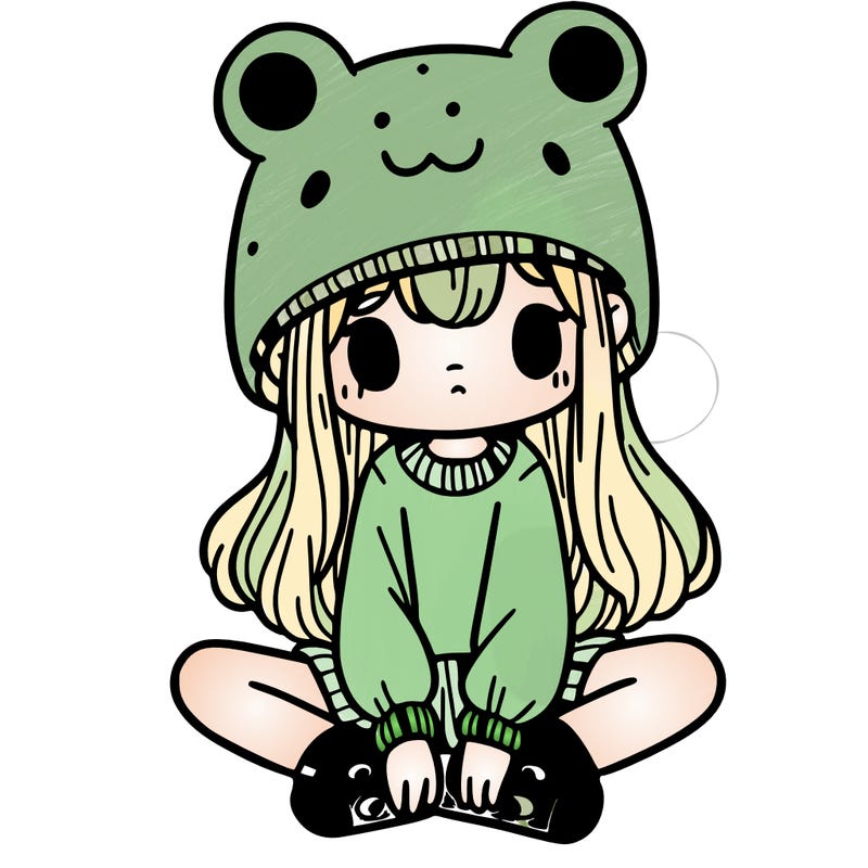 a girl wearing a frog hat and some frog socks