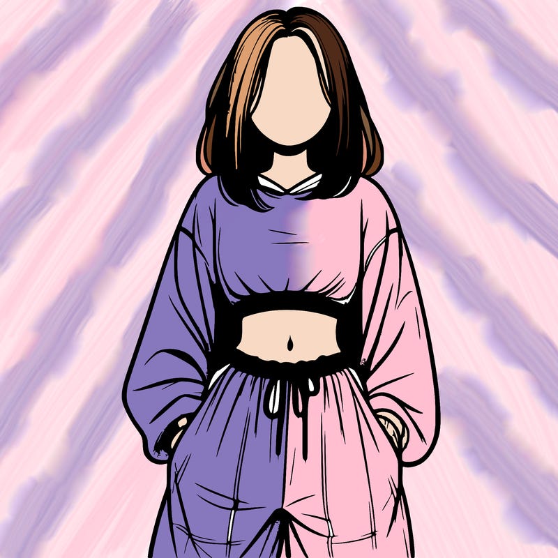 realistic girl faceless with baggy pants and a crop top