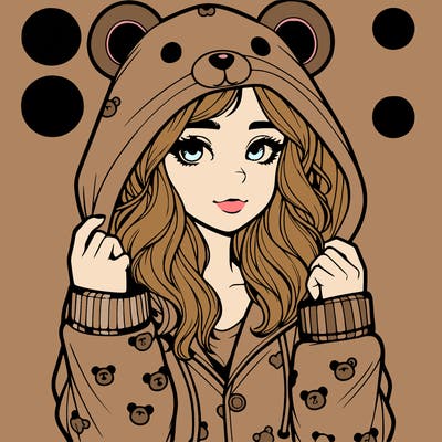 realistic girl in a animal pjs hoodie