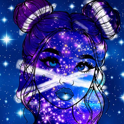 realistic girl with two buns on her hair and lips