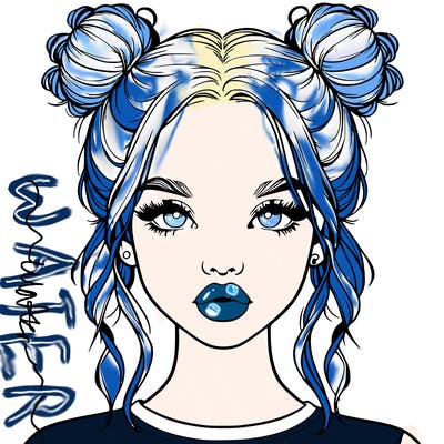 realistic girl with two buns in hair and lips