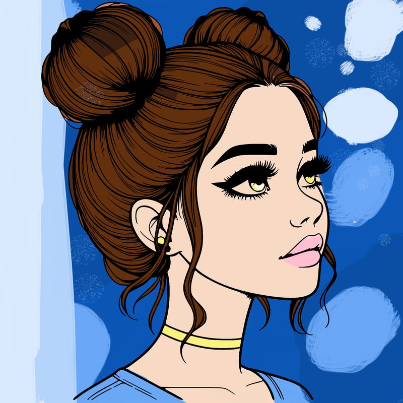 realistic girl with buns on the top of her head