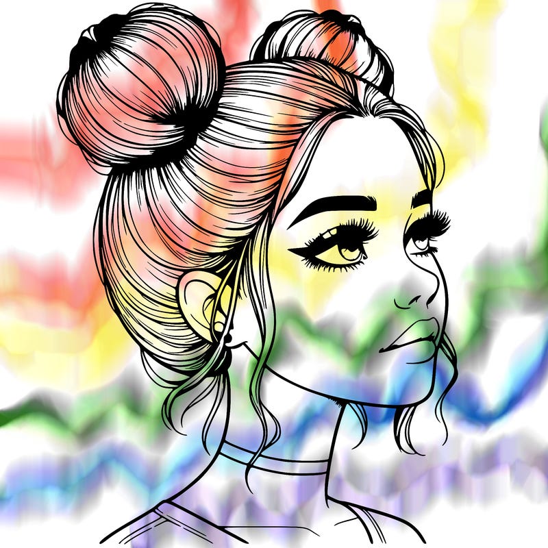 realistic girl with buns on the top of her head