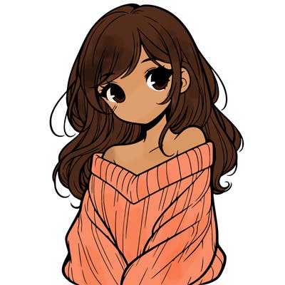 shy pretty girl wearing a sweater that is falling off one shoulder portrait