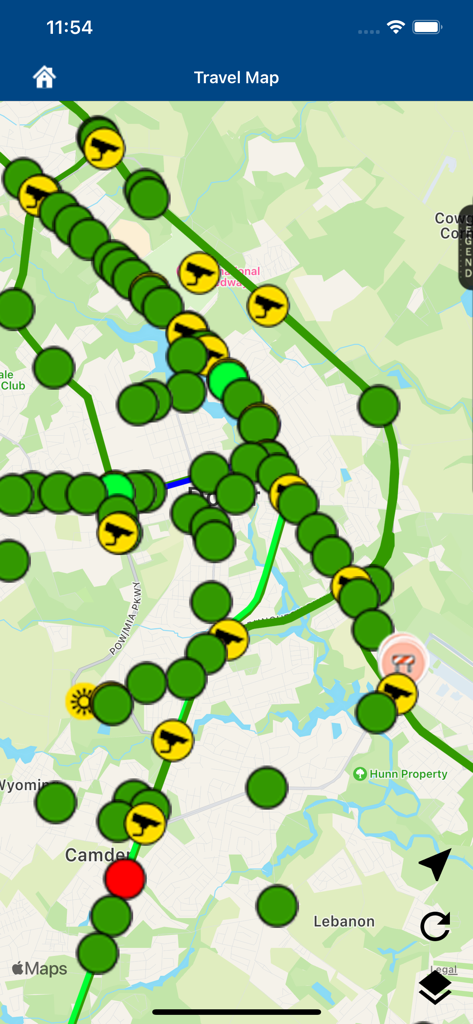 Delaware Department of Transportation travel map featuring real-time traffic flow and camera locations