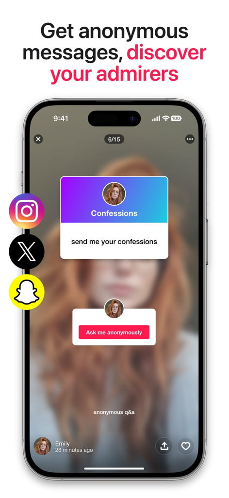 Sociable - Video Chat & Games - Sociable app screen showing anonymous messages and confessions feature with social media links