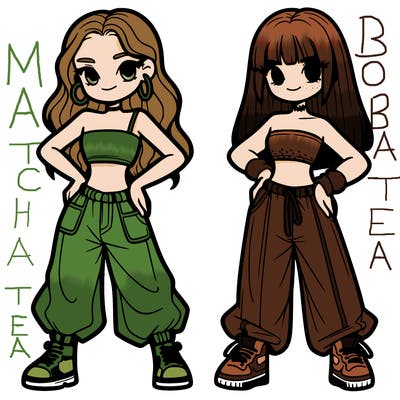 two girl in crop top and baggy pants