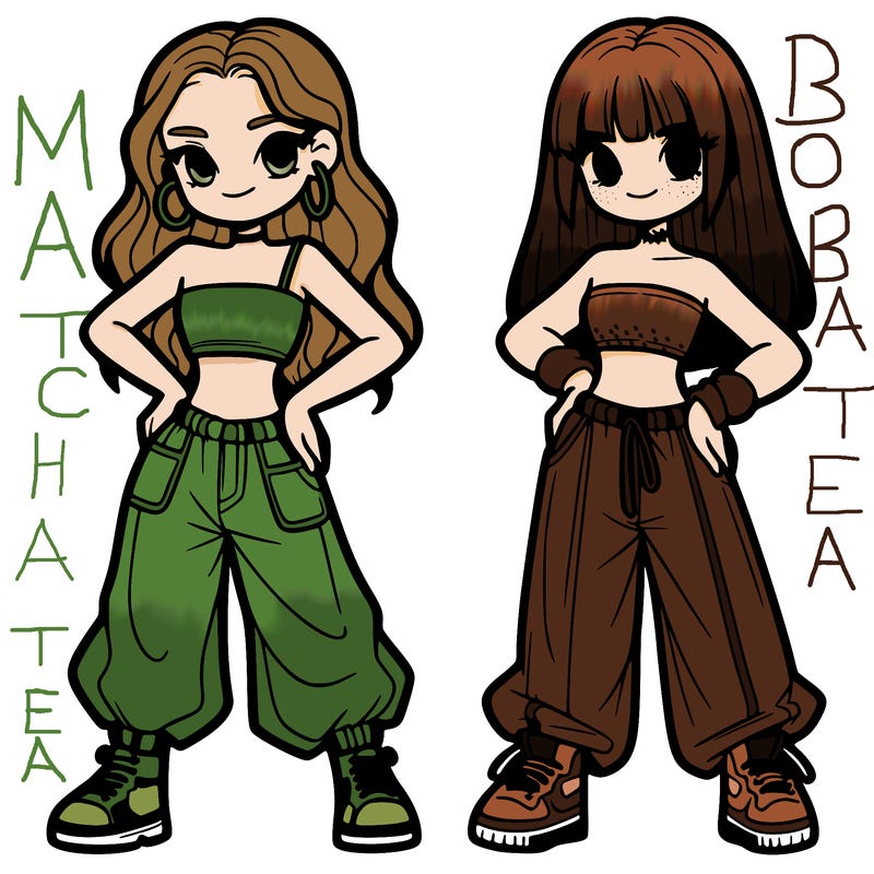 two girl in crop top and baggy pants