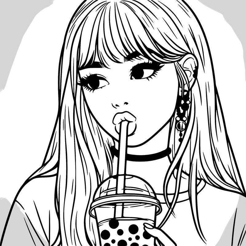 aesthetic realistic girl drinking boba