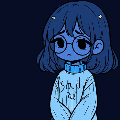 sad girl with glasses in a sweater
