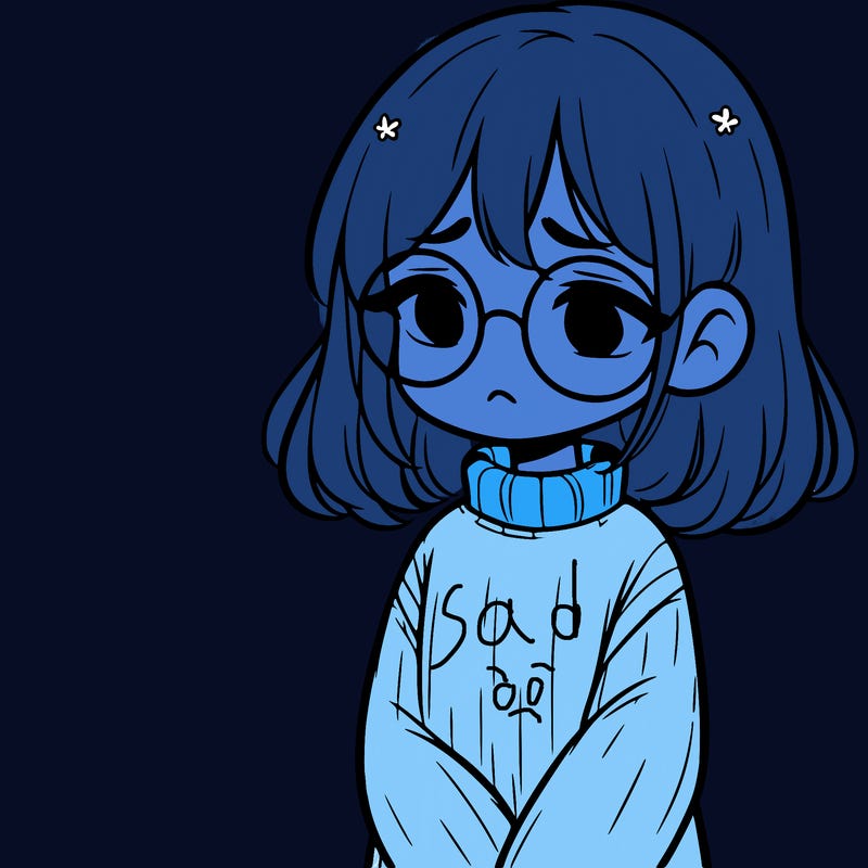 sad girl with glasses in a sweater