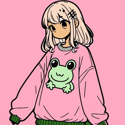 girl wearing frogging sweatshirt
