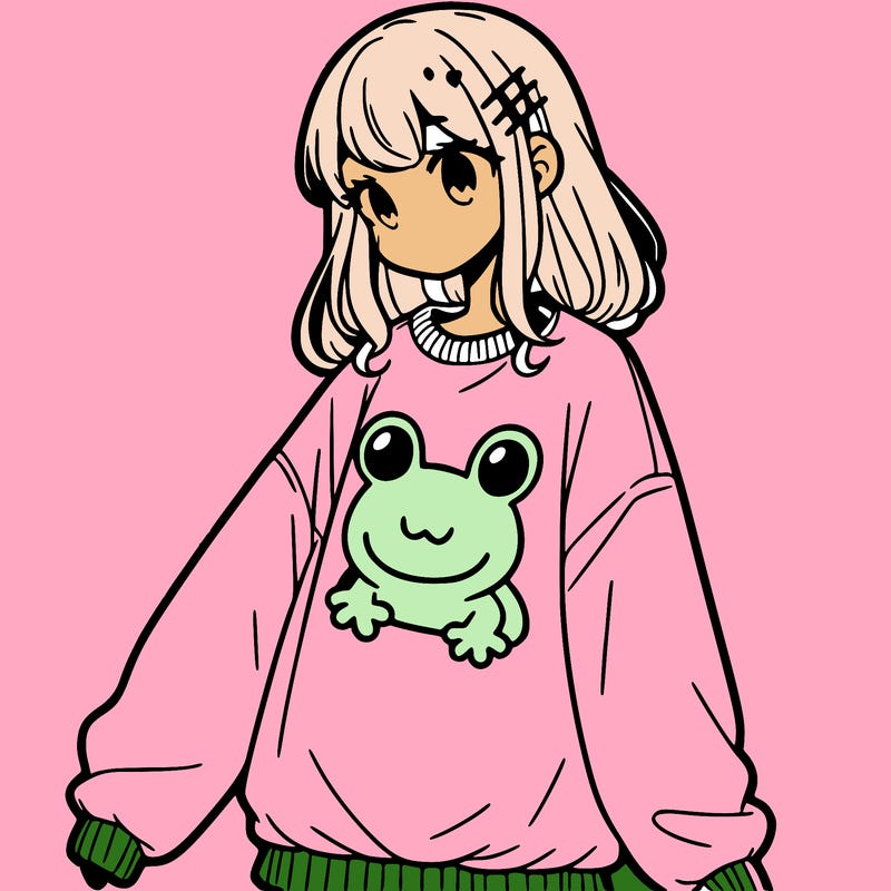 girl wearing frogging sweatshirt