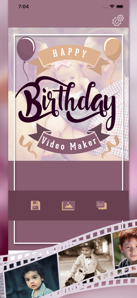 Video Maker Photos With Song - Pantalla de inicio de la aplicación Birthday Video Maker con temática de feliz cumpleaños y fotos de niños