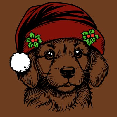 realistic dog wearing a santa hat