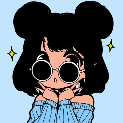 manga girl with hairbuns and sun shape sunglasses