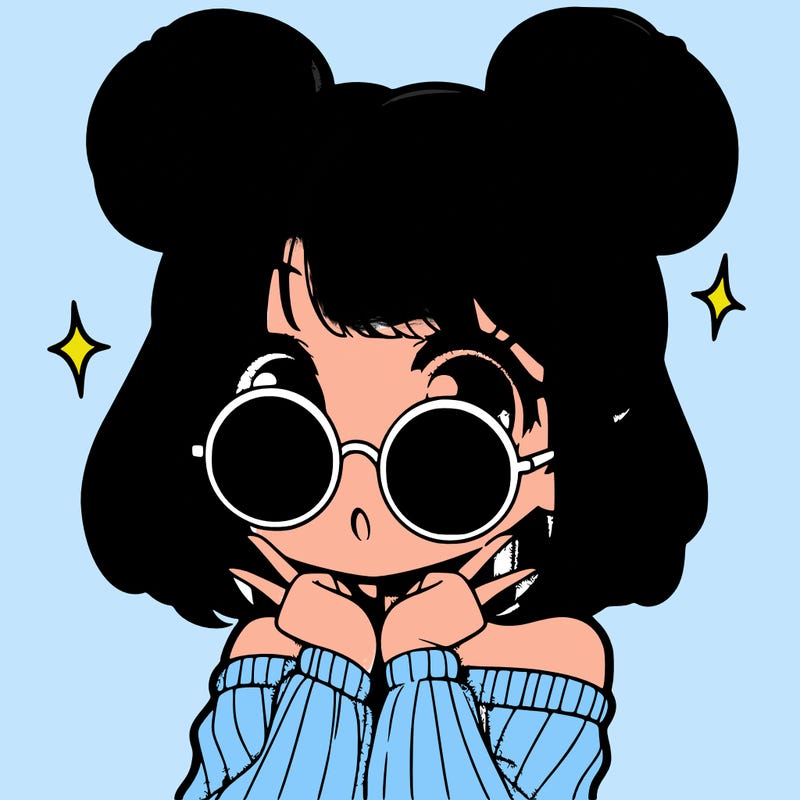 manga girl with hairbuns and sun shape sunglasses
