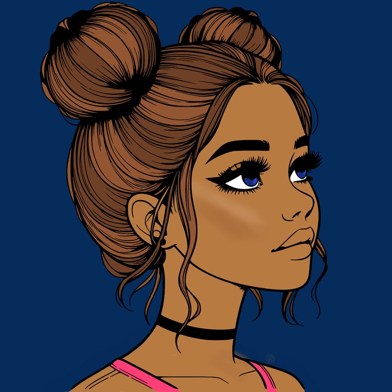 realistic girl with buns on the top of her head