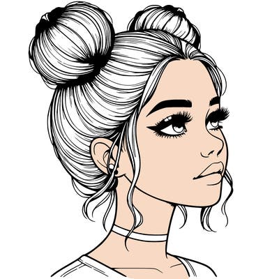 realistic girl with buns on the top of her head