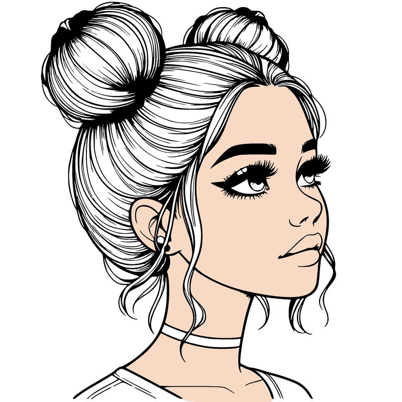 realistic girl with buns on the top of her head
