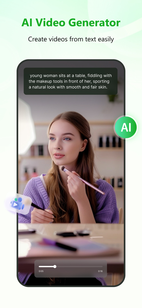 RecCloud - AI Speech to Text - Pantalla de la aplicación móvil RecCloud que muestra la función de generación de vídeo de texto a IA