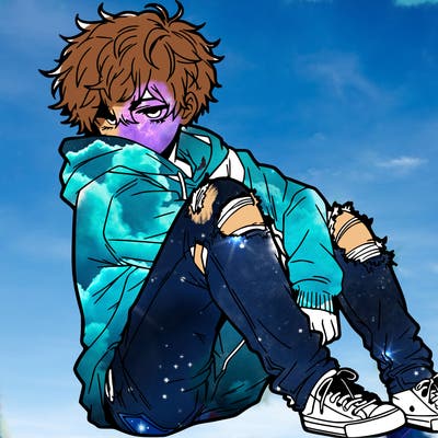 a male hoddie ripped jeans messy hair anime