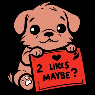 a puppy holding a sign that says 2 likes maybe?