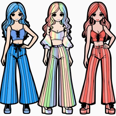 girls with flare pants and crop tops realistic